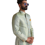KimKhab Brocade Silk Royal Achkan | Vibrant Green and Golden | Jaipurio